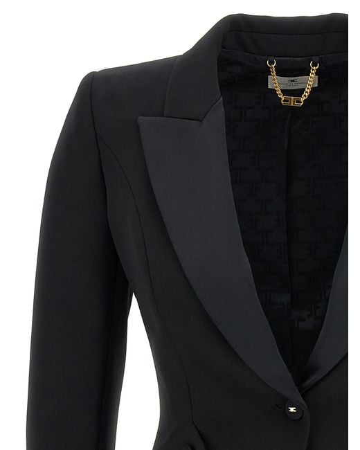Elisabetta Franchi Black Lightweight Single-Breasted Tuxedo Blazer