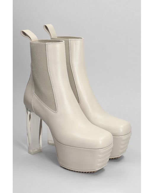 Rick Owens White Minimal Grill Beatle High Heels Ankle Boots In Beige Leather