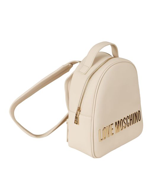 Love Moschino Natural Logo Plaque Embossed Backpack