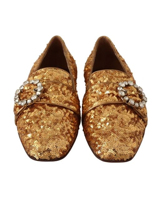 Dolce & Gabbana Multicolor Gold Sequin Crystal Flat Loafers Shoes