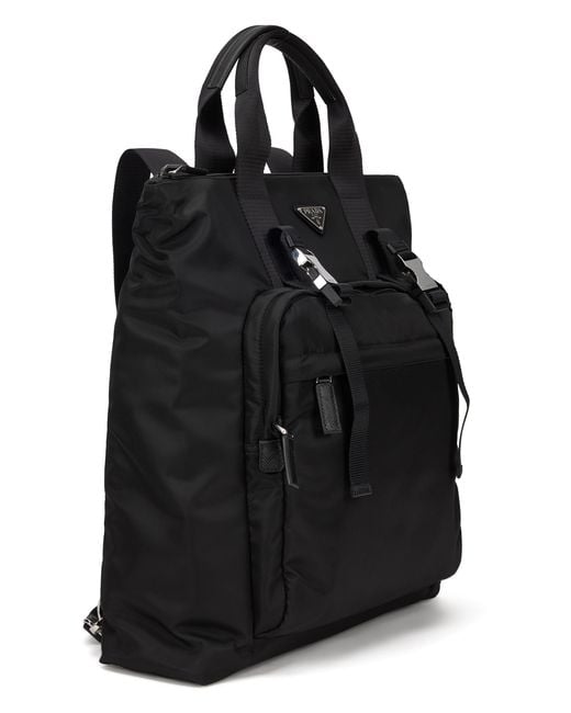 Prada Black Tote Bag Re-Nylon & Saffiano Leather, Polyamide for men