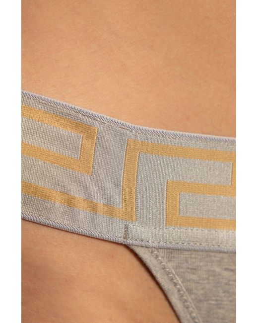 Versace Gray Thong With Logo,