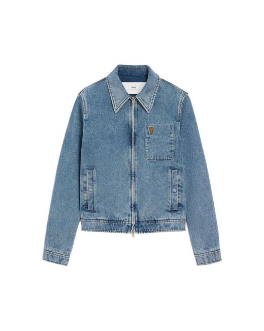 AMI Blue Light Denim Jacket With Iconic Heart Detail for men