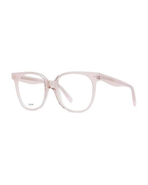 Céline White Eyeglasses Square Full Rim, Shiny Rose Frame And Clear Demo Lenses Lens Cl5010In072
