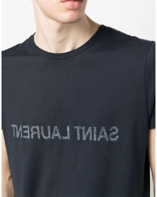 Saint Laurent Blue Reverse Logo Print T-Shirt Clothing Polo & T-Shirts for men
