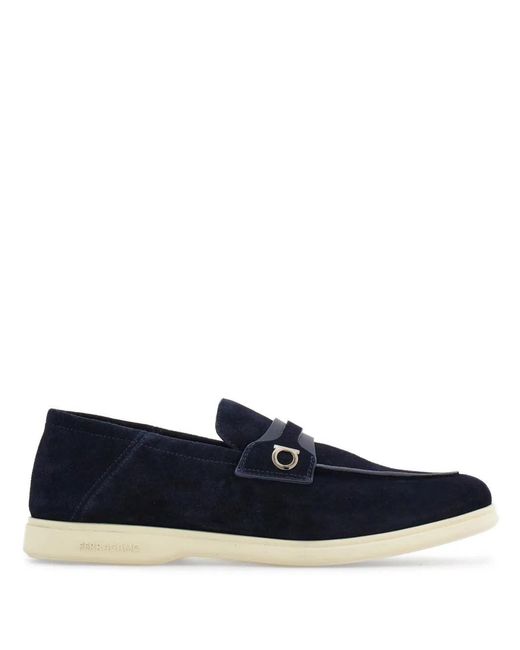 Ferragamo Blue Ferragamo Deconstructed Gancini-Detailed Suede Loafers for men