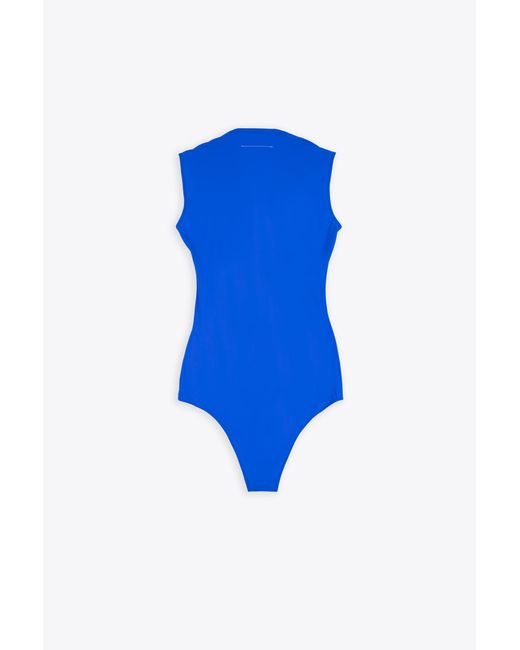 MM6 by Maison Martin Margiela Blue Body Royal Lycra V-Ncek Bodysuit