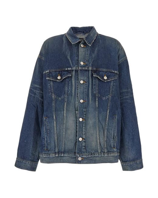 Balenciaga Blue Jacket With Classic Collar And Maxi Logo Print On The Rear for men
