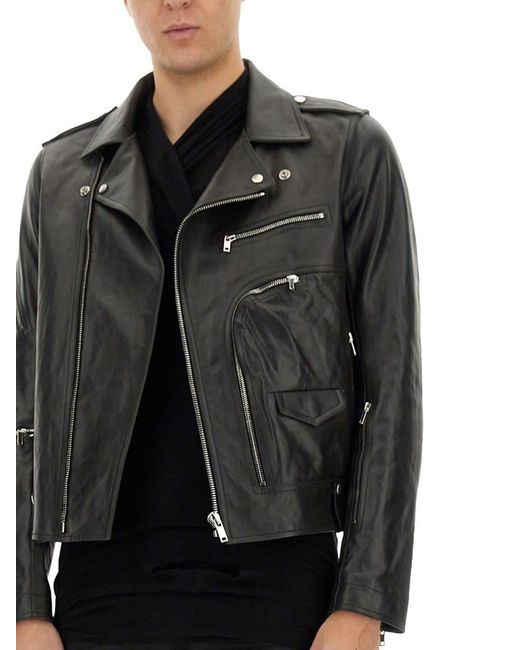 Rick Owens Black Leather Jacket With Cotton And Cupro Lining for men