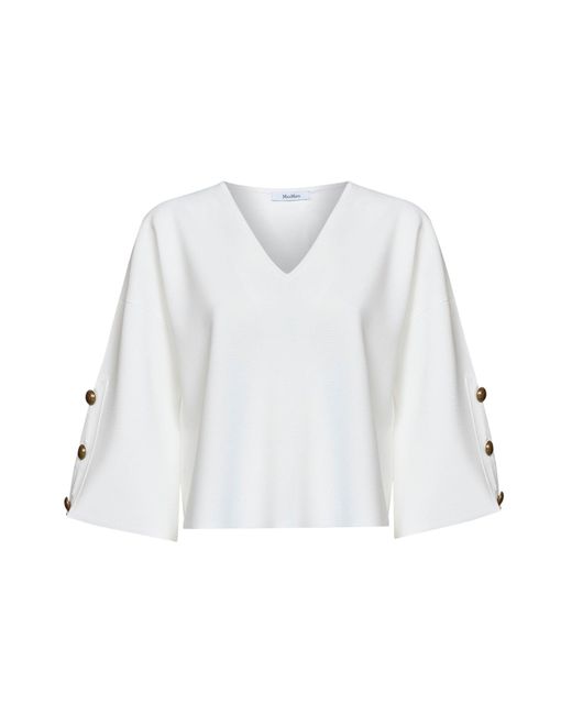Max Mara White Top Mxmformo Viscose Crepe Knitwear