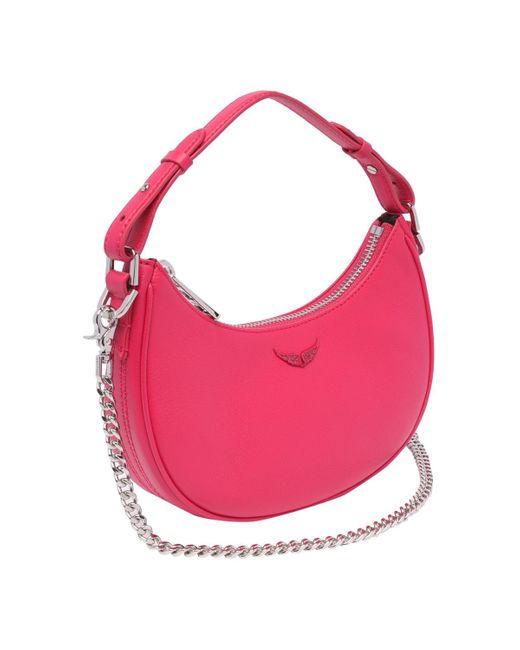 Zadig & Voltaire Rock Nano Leather Crossbody Clutch In Fuchsia