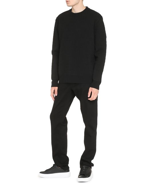 Givenchy Black Long-Sleeve Crew-Neck Jacquard Sweater Wool Sweatshirts for men