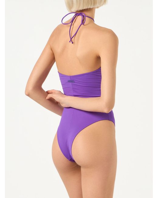 Mc2 Saint Barth Purple Cutout One Piece Swimsuit