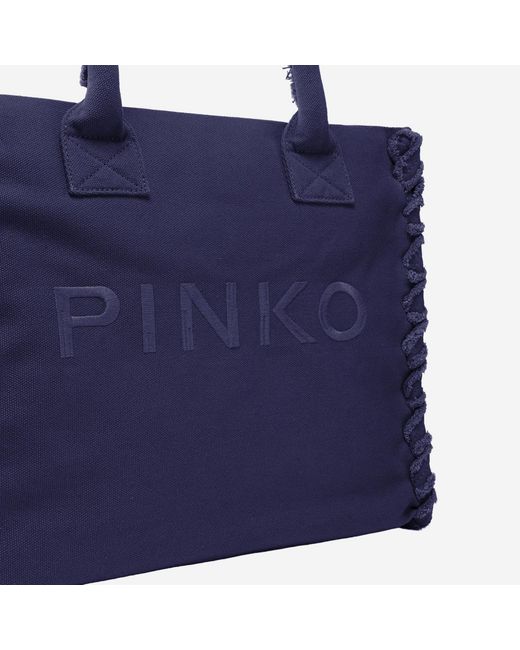 Pinko Blue Cotton Shopper Bag Handbags
