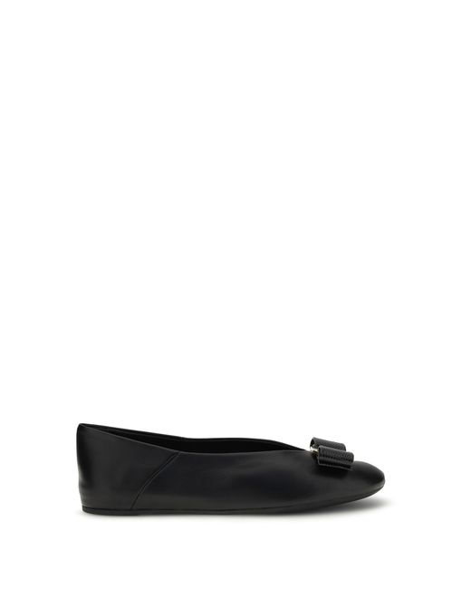 Ferragamo White Ballerina Flats Vara Bow Calf Leather Shoes