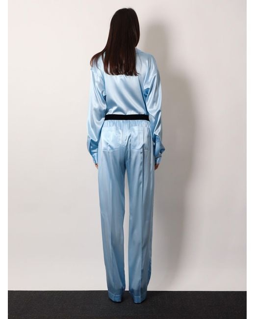 Tom Ford Blue Stretch Satin Trousers Silk