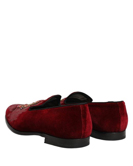 Dolce & Gabbana Red Sequin Gemstone Dress Loafers Shoes Leather for men