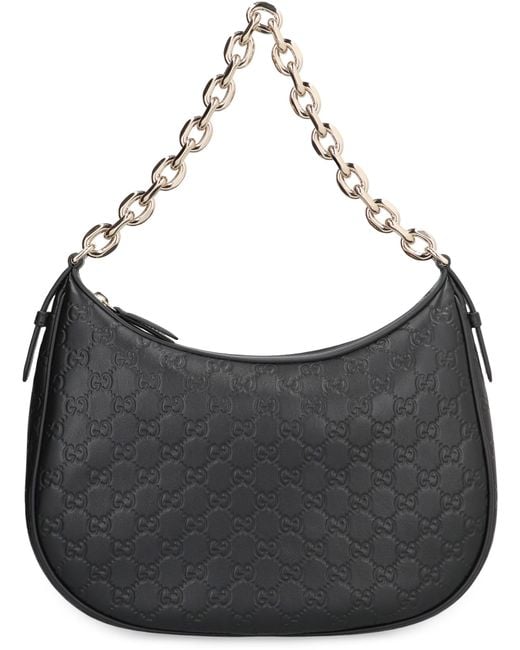 Gucci Black Shoulder Bag Gg Emblem Leather Calf Bucket