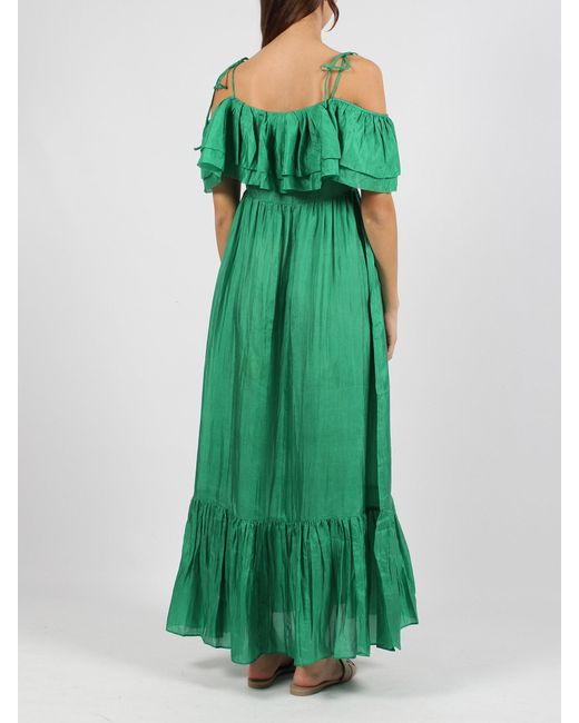 THE ROSE IBIZA Green Ruffled Silk Long Dress