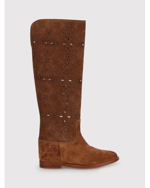 Via Roma 15 Brown Perforated Boot With Internal Wedge