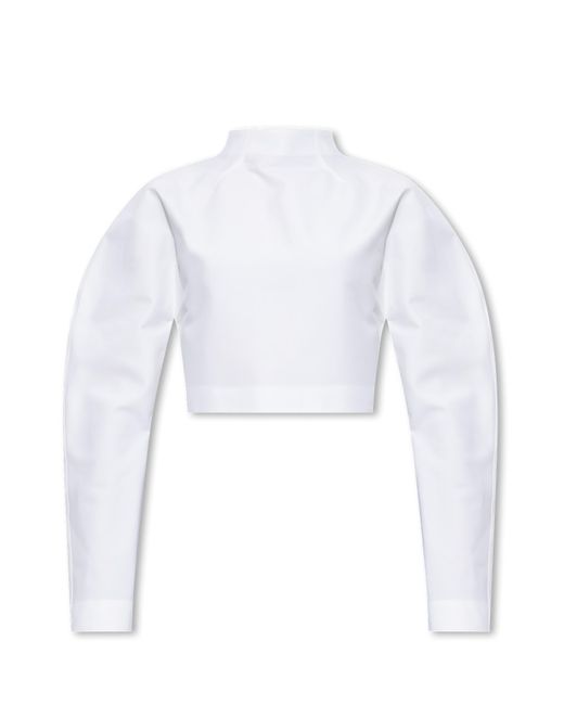 Alaïa White Ala Cropped Top With Standing Collar