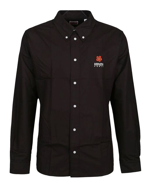 KENZO Black Boke Flower Crest Casual Shirt for men