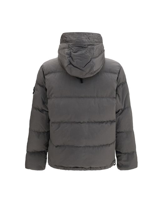 Stone Island Gray Hooded Puffer Jacket Nylon Metal Outer: Polyamide for men