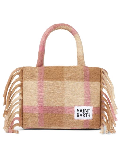 Mc2 Saint Barth Pink Colette Blanket Handbag With Tartan Print