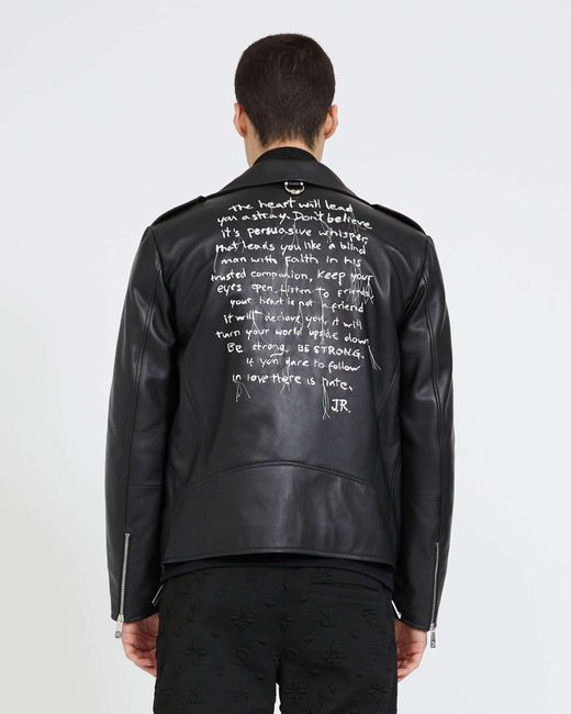 John Richmond Gray Leather Jacket With Print On The Back for men