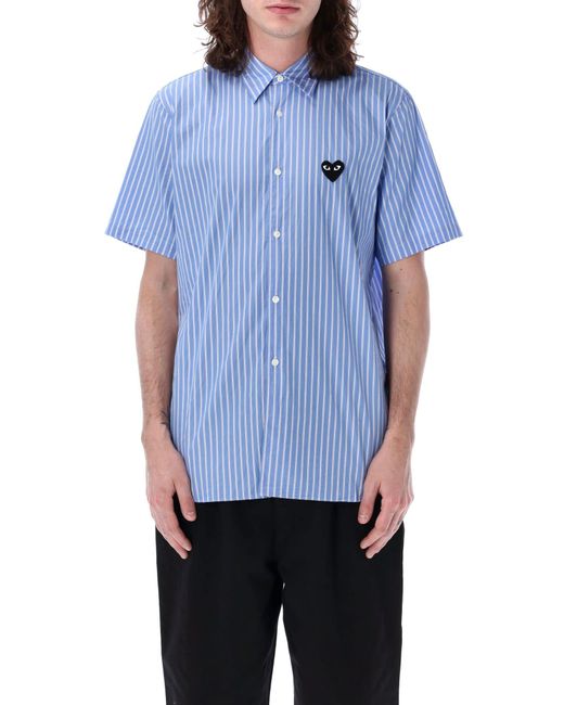 COMME DES GARÇONS PLAY Blue Striped Short-Sleeved Shirt for men
