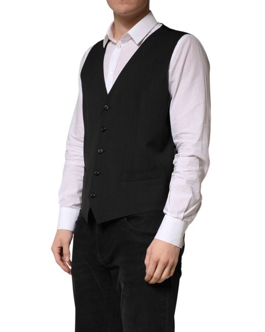 Dolce & Gabbana Black Wool Dress Formal Waistcoat Vest Virgin for men