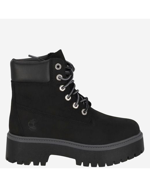 Timberland Black Stone Street Leather Platform Ankle Boots