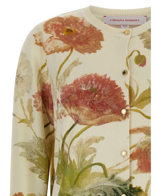 Carolina Herrera Green Floral Print Cardigan Sweaters And Cardigans