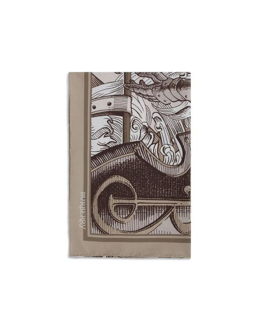 Burberry Natural Knight Engraving Print Silk Scarf for men