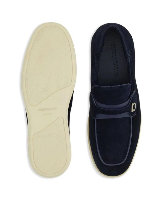 Ferragamo Blue Ferragamo Deconstructed Gancini-Detailed Suede Loafers for men