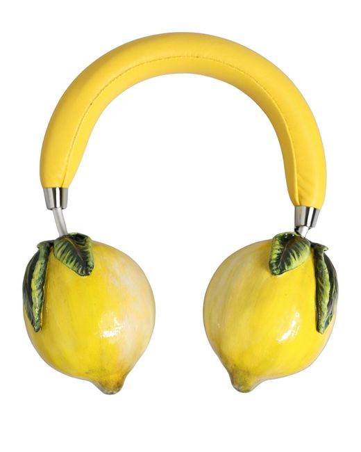Dolce & Gabbana Yellow Vibrant Lemon Leather Headset Headphones
