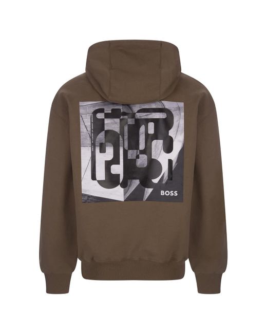 Boss Brown Hoodie With Print for men