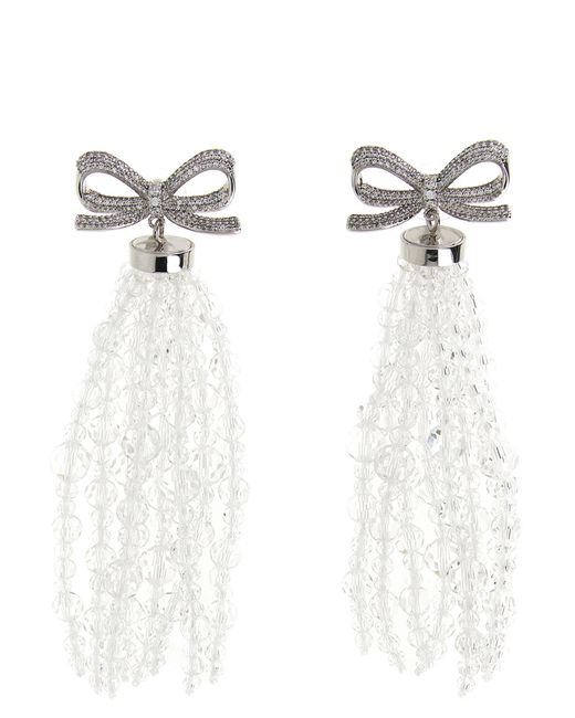 Self-Portrait White Bow Beaded Waterfall Earrings