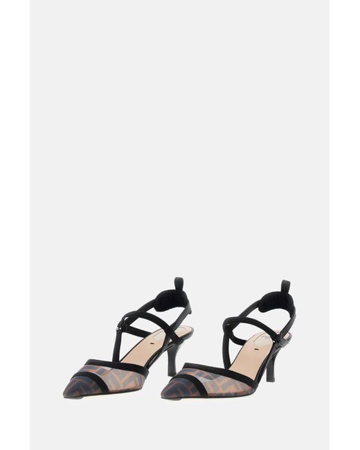 Fendi White Ff Velvet Slingback