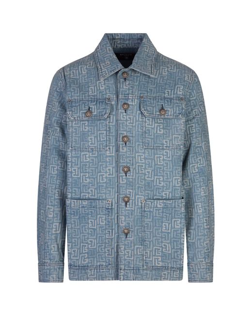 Balmain Medium Denim Jacket With Monogram Pattern in Blue for Men | Lyst UK