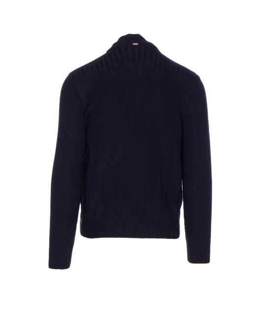 Herno Blue Knitted And Padded Cardigan for men