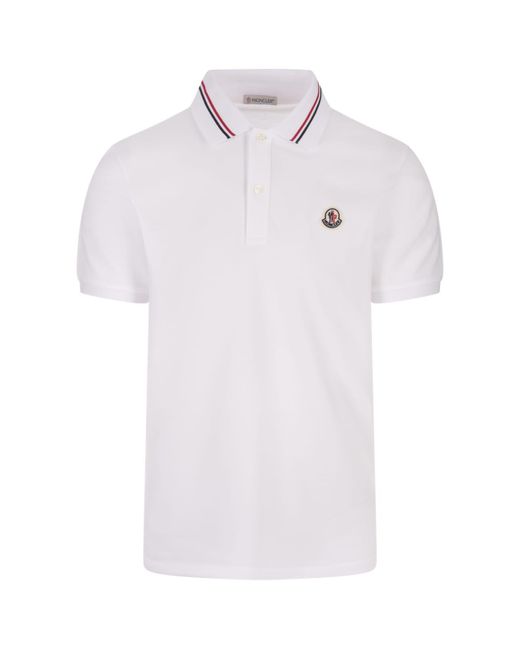 Moncler White Polo Shirt With Iconic Felt Logo for men