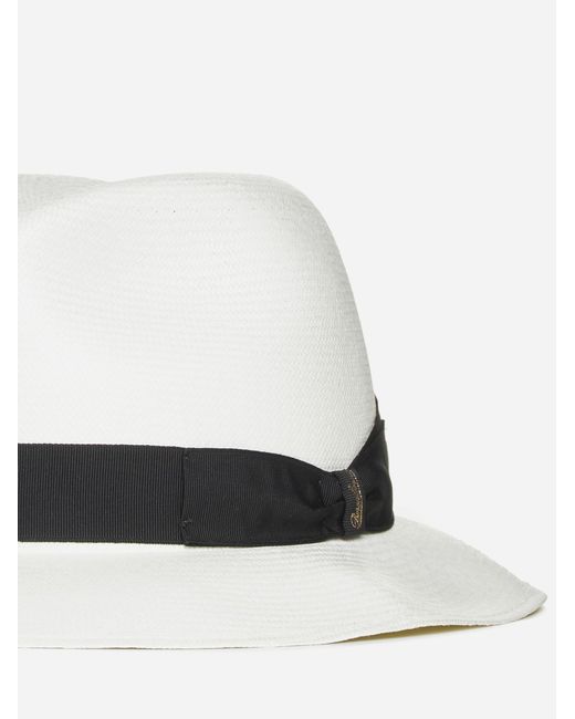 Borsalino White Fine Mid Brim Panama Hat for men