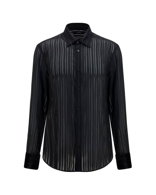 Gucci Blue Striped Silk Gauze Shirt for men