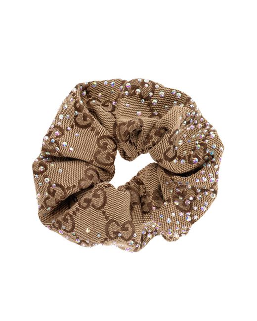 Gucci Brown Hair Scrunchie With Shimmering Appliqués