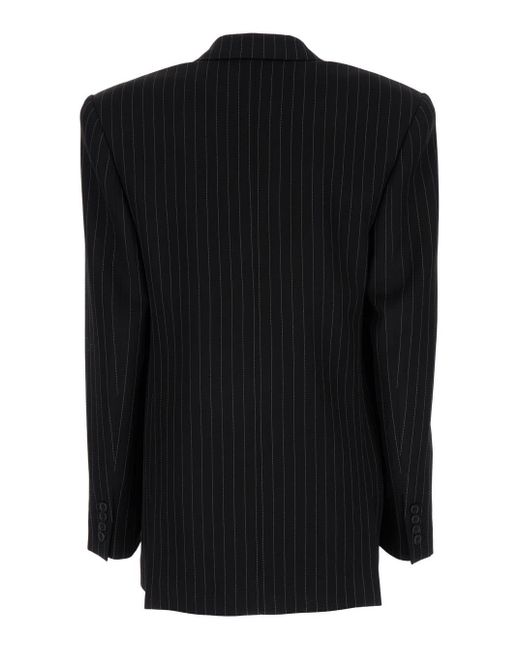 Saint Laurent Black Double-Breast Pinstripes Jacket