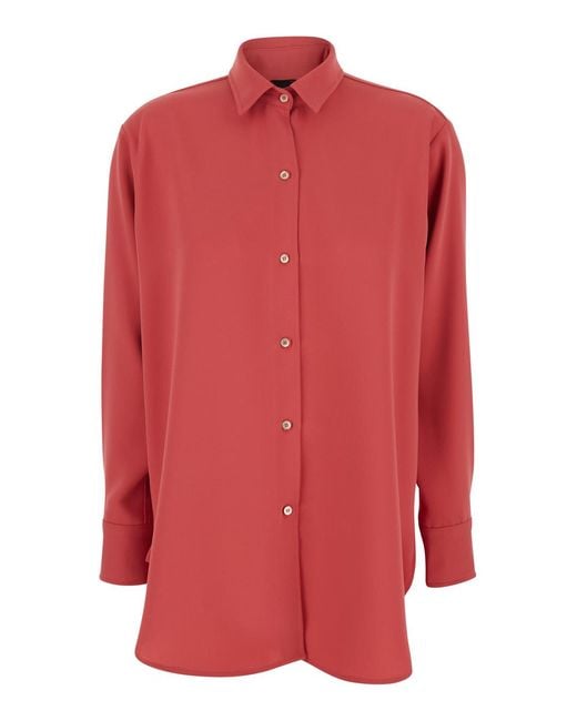 Le Plain Red Shirt With Classic Collar And Button Closure