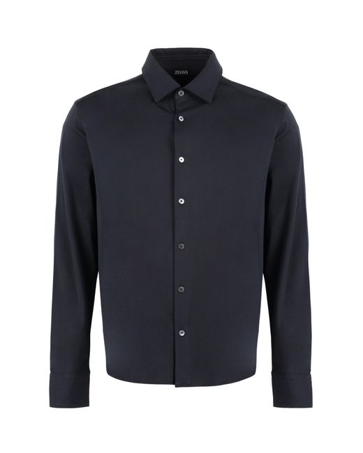 Zegna Blue Long Sleeve Cotton Shirt for men