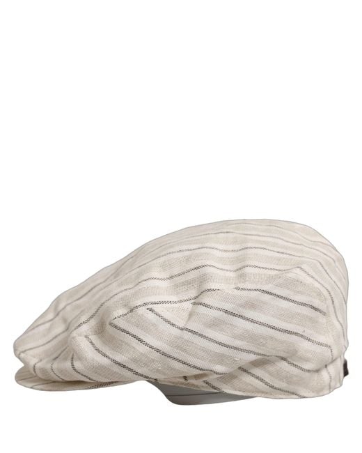 Dolce & Gabbana Gray Striped Linen Newsboy Capello Hat for men