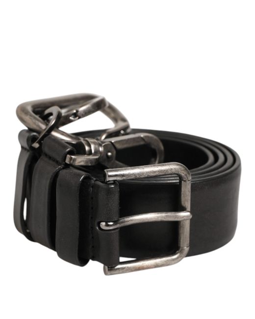 Dolce & Gabbana Black Key Ring Clip Attachments Buckle Belt 100Lf for men
